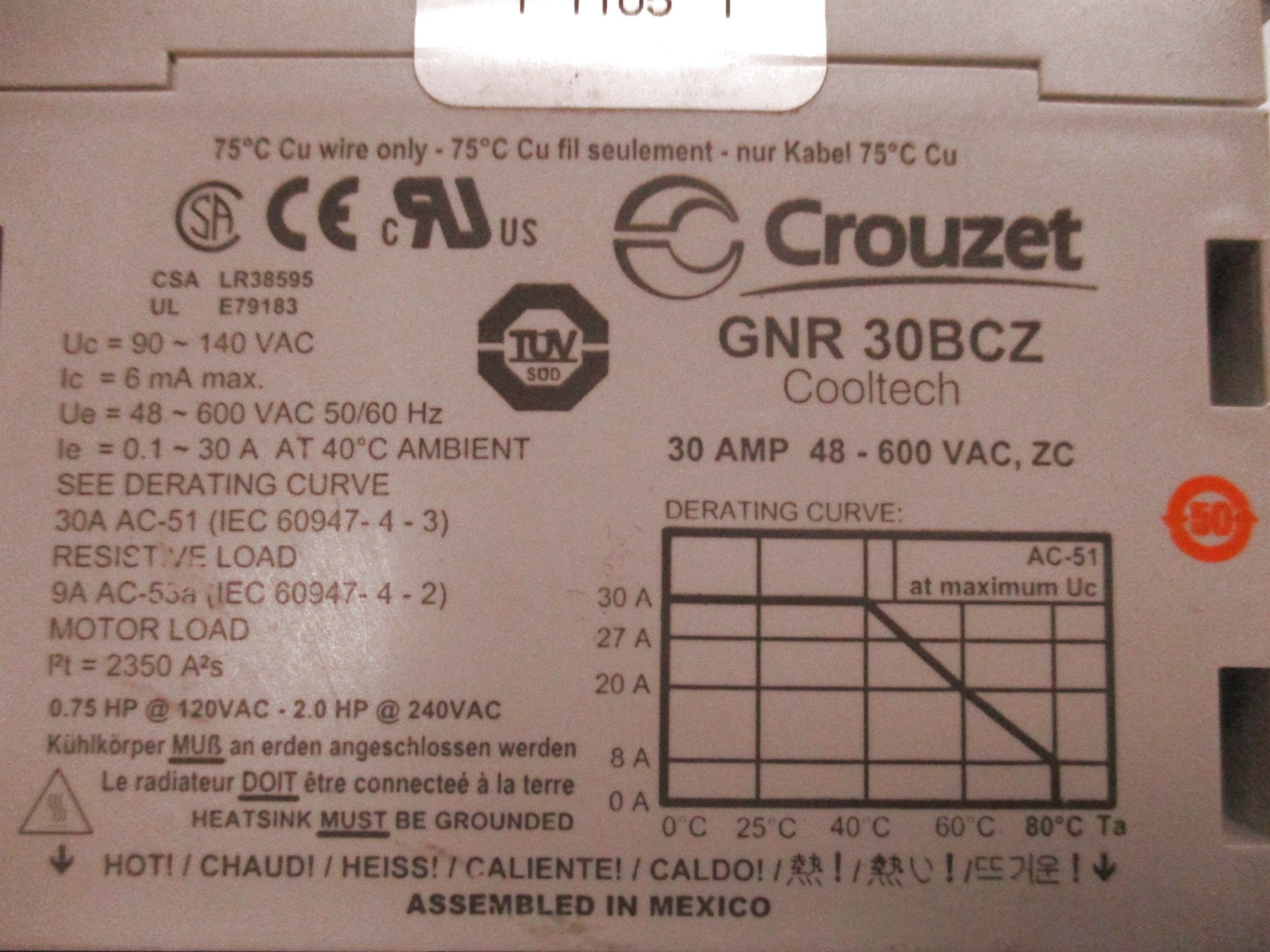 CROUZET GNR30BCZ 30A 48-600VAC NSNP