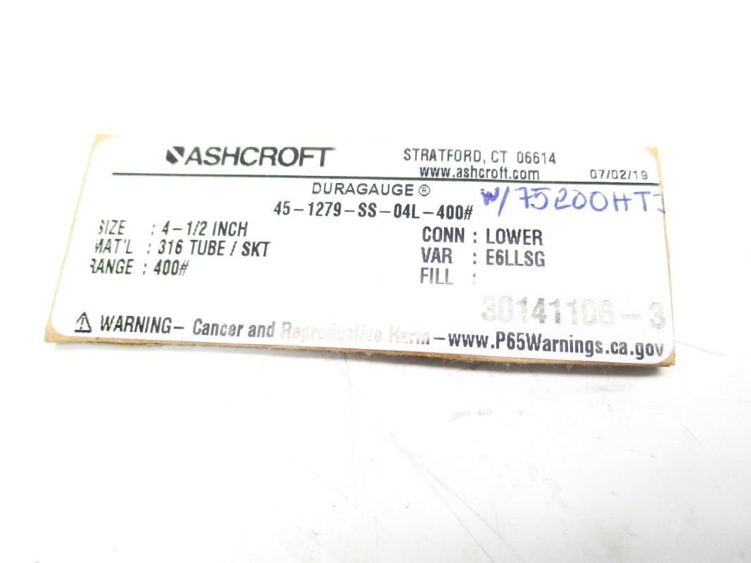 ASHCROFT 45-1279-SS-04L-400# 200 0-400PSI NSNP