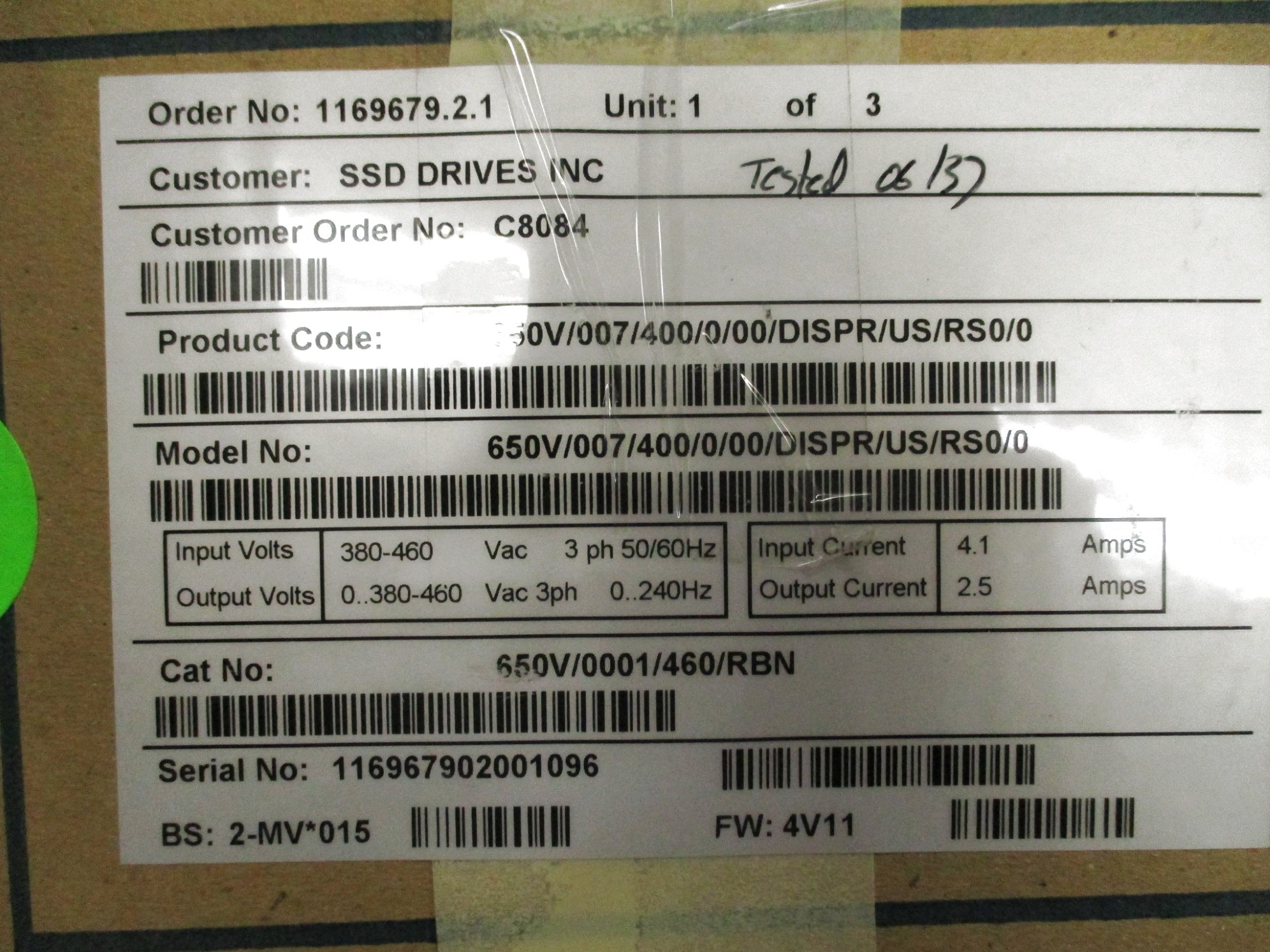 SSD DRIVE 650V/0001/460/RBN F/W 4V11 NSMP