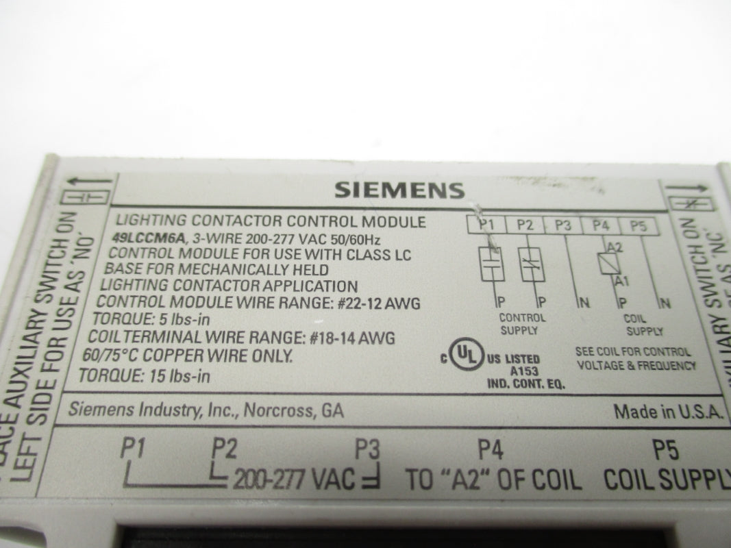 SIEMENS 49LCCM6A 200-277VAC UNMP
