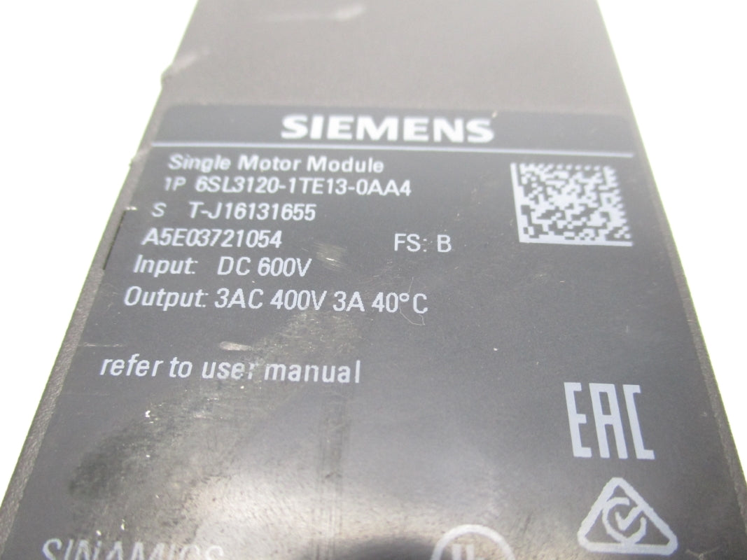 SIEMENS 6SL3120-1TE13-0AA4 600VDC 3A NSNP