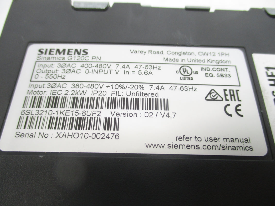 SIEMENS 6SL3210-1KE15-8UF2 380-480V 7.4A F/W 02/V4.7  NSNP