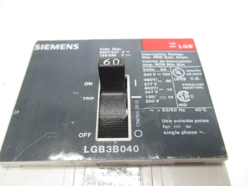 SIEMENS LGB3B060B 125/250V 60A UNMP
