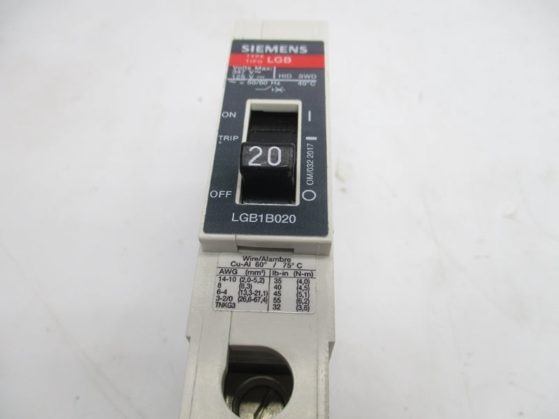 SIEMENS LGB1B020B 347V 20A NSNP