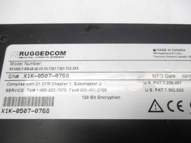 RUGGEDCOM RX1000-F-RM-48-48-XX-XX-TX01-TX01-TC4-XXX 48VDC UNMP