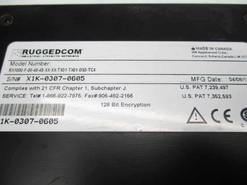 RUGGEDCOM RX1000-F-00-48-48-XX-XX-TX01-TX01-DS3-TC4 48VDC UNMP