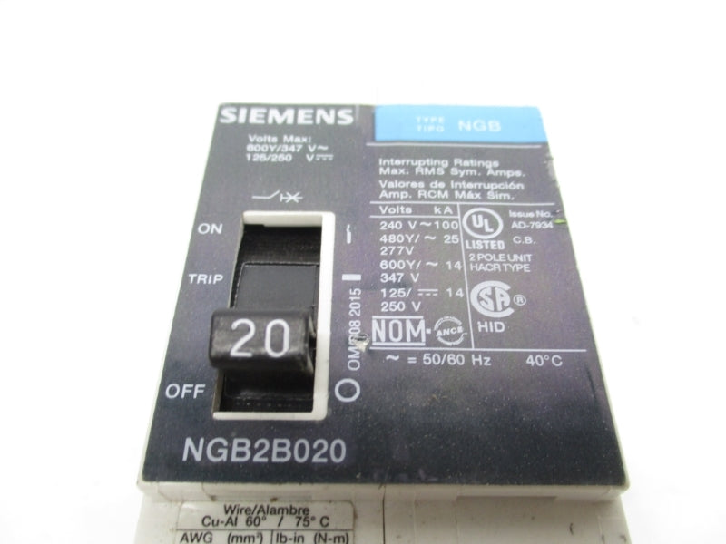 SIEMENS NGB2B020V 125/250V 20A UNMP
