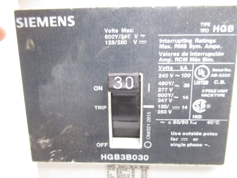 SIEMENS HGB3B030B 125/250V 30A UNMP