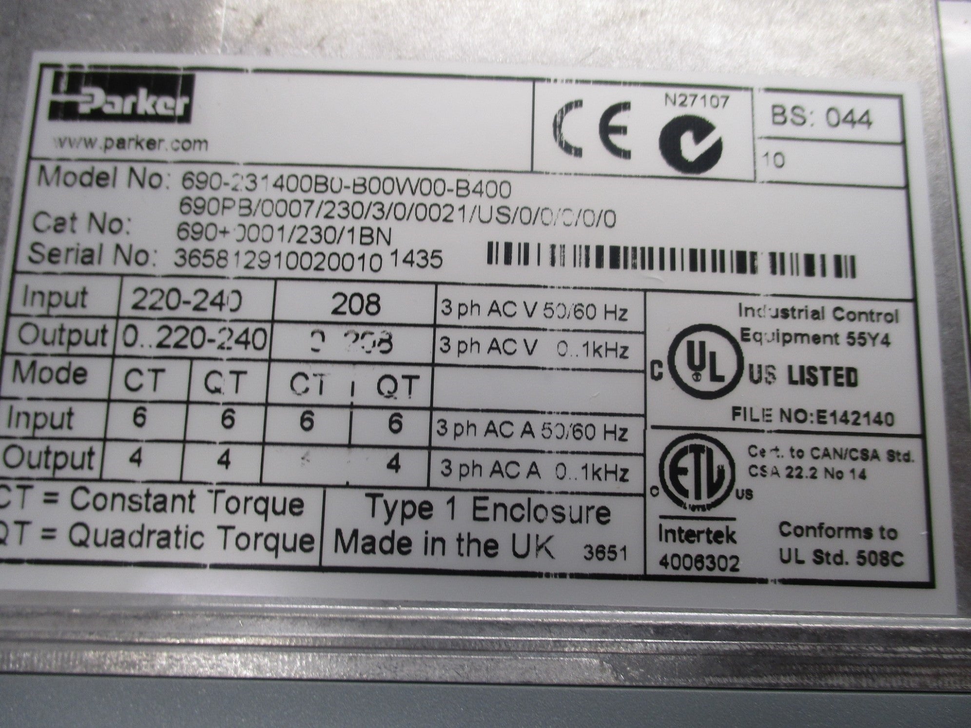 PARKER 690+0001/230/1BN NSMP