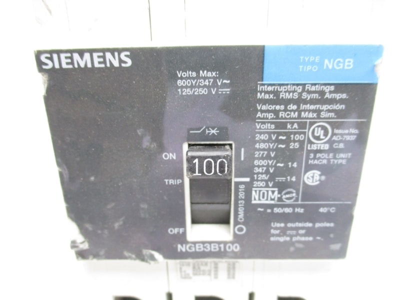 SIEMENS NGB3B100V 125/250V 100A UNMP