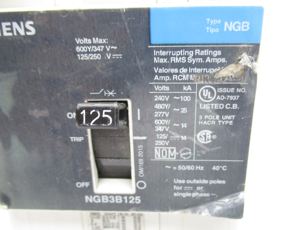 SIEMENS NGB3B125V 125/250V 125A UNMP