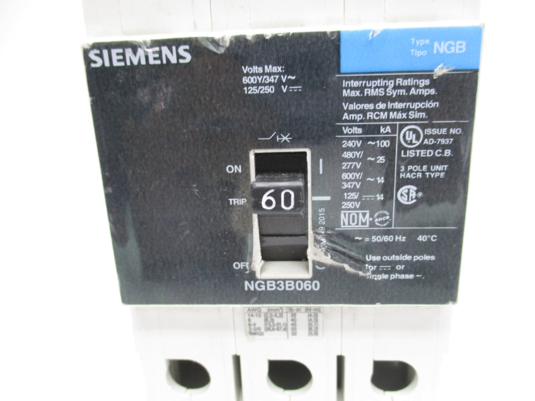 SIEMENS NGB3B060V 125/250V 60A NSNP