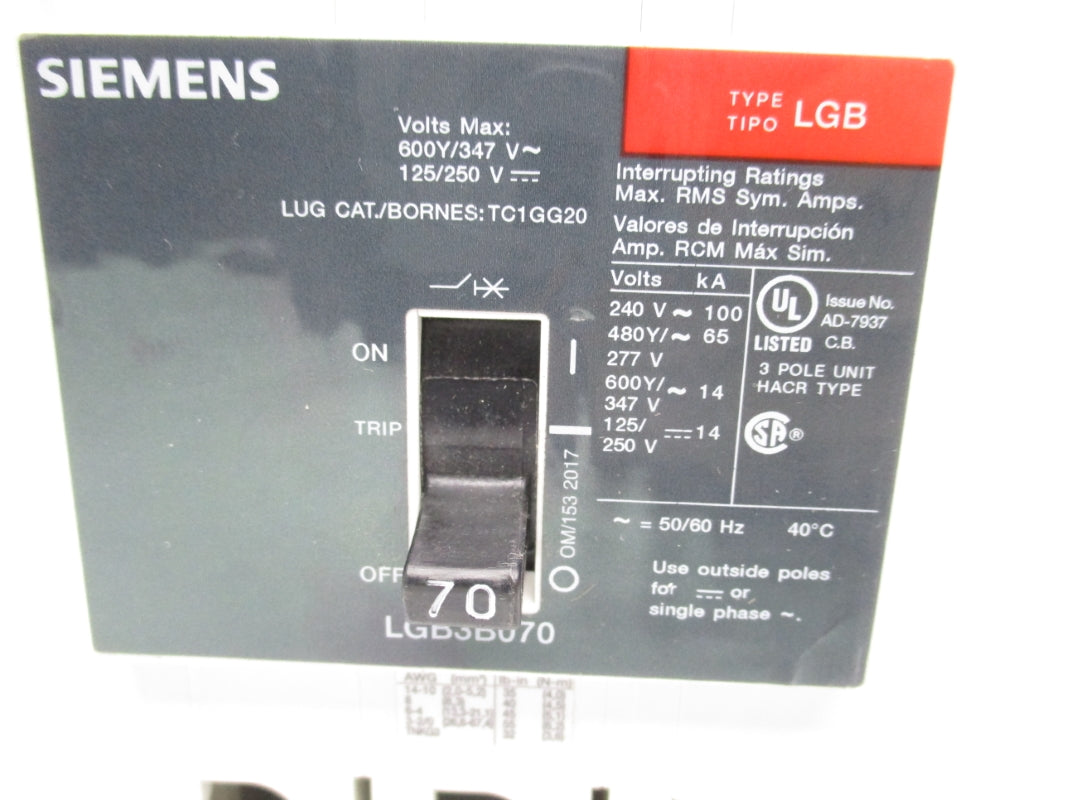 SIEMENS LGB3B070B 125/250V 70A NSNP
