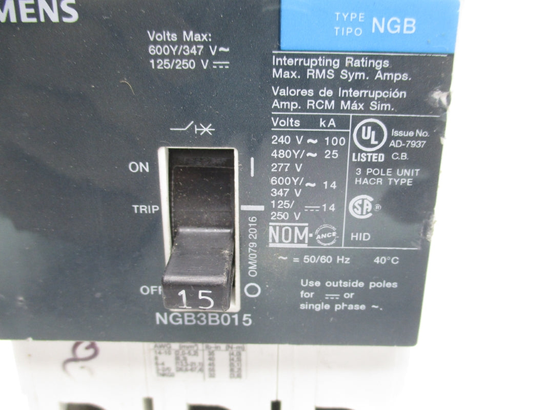 SIEMENS NGB3B015V 125/250V 15A UNMP