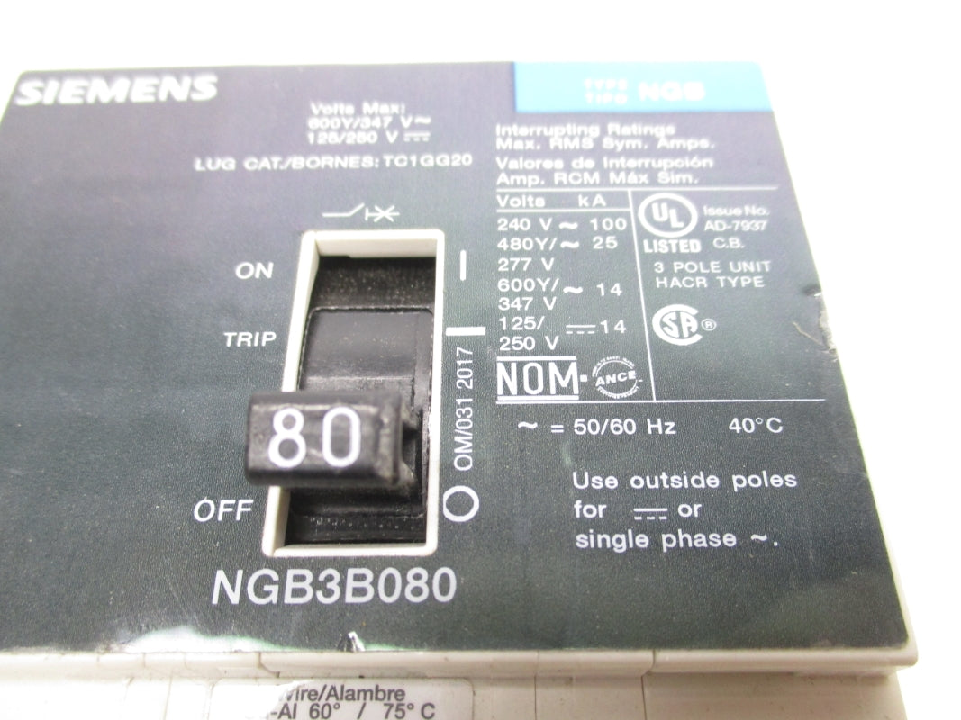 SIEMENS NGB3B080V 125/250V 80A UNMP