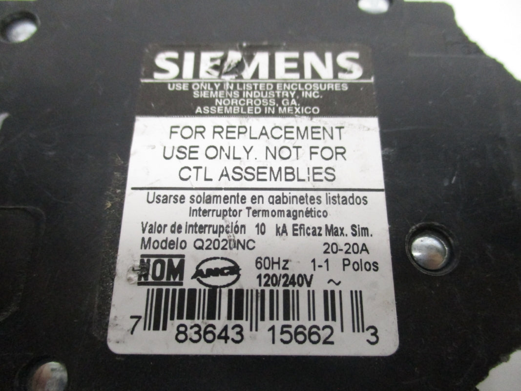 SIEMENS Q2020NC 120/240V 20-20A (AS PICTURED) NSNP