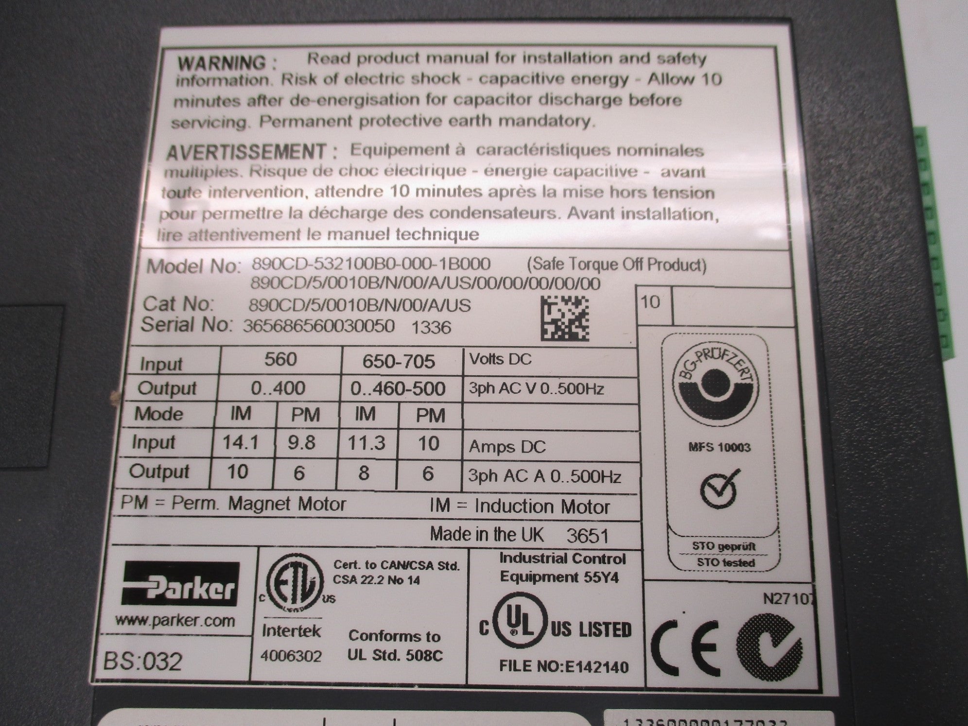 PARKER 890CD/5/0010B/N/00/A/US NSMP