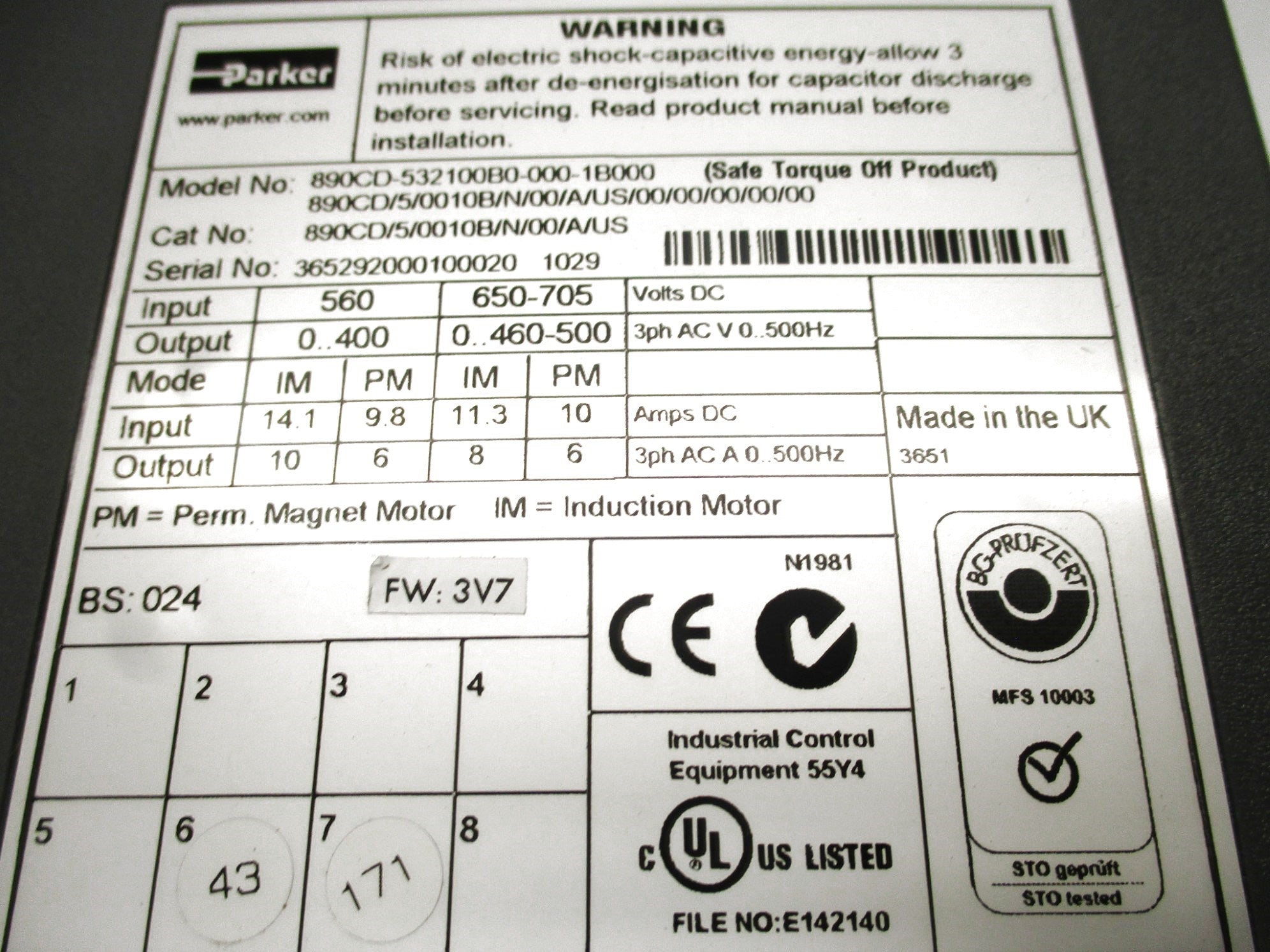 PARKER 890CD/5/0010B/N/00/A/US (AS PICTURED) NSNP