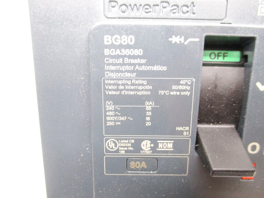 SQUARE D BGA36080 480V 80A NSNP