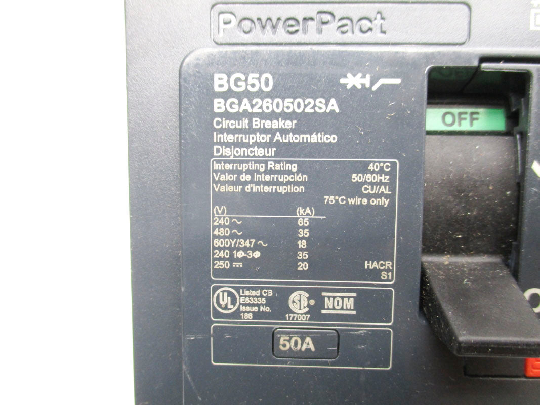 SQUARE D BGA260502SA 480V 50A NSNP