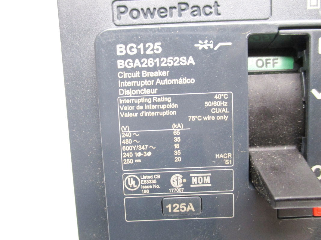 SQUARE D BGA261252SA 480V 125A NUPI