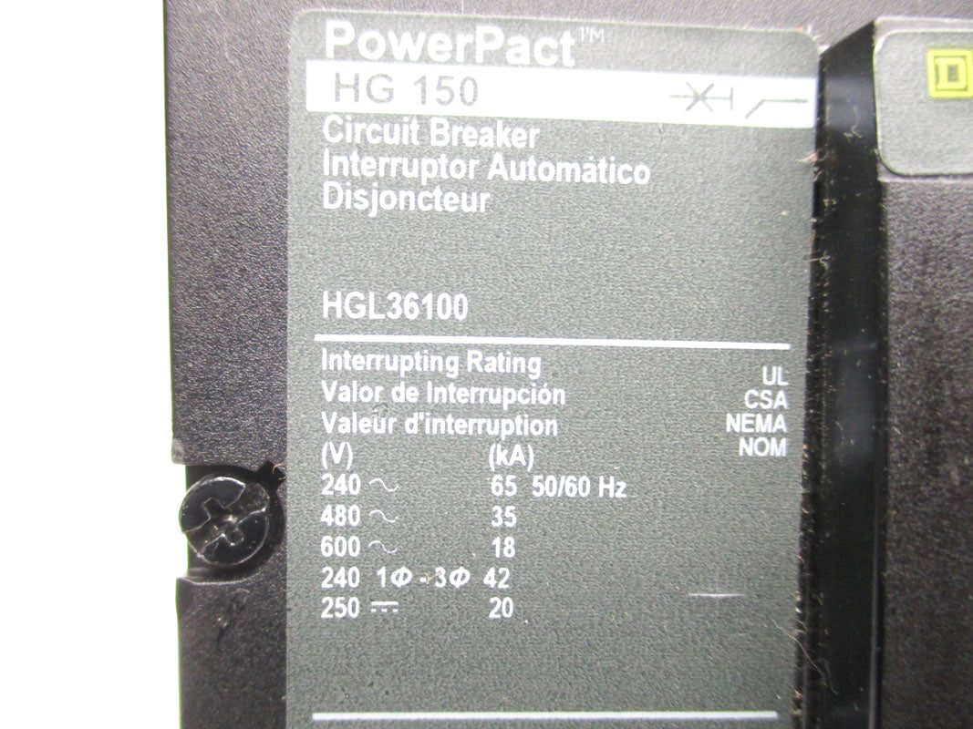 SQUARE D HGL36100 600V 100A NUPI
