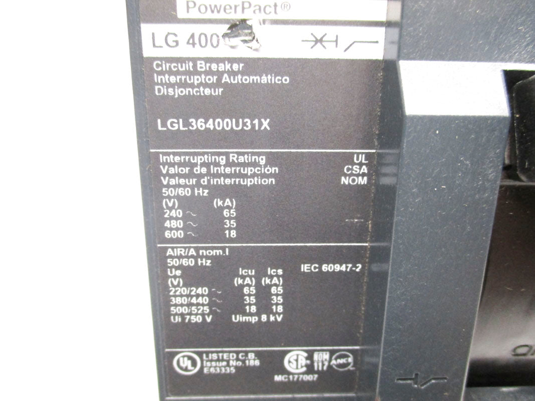 SQUARE D LGL36400U31X 600V 400A NSNP