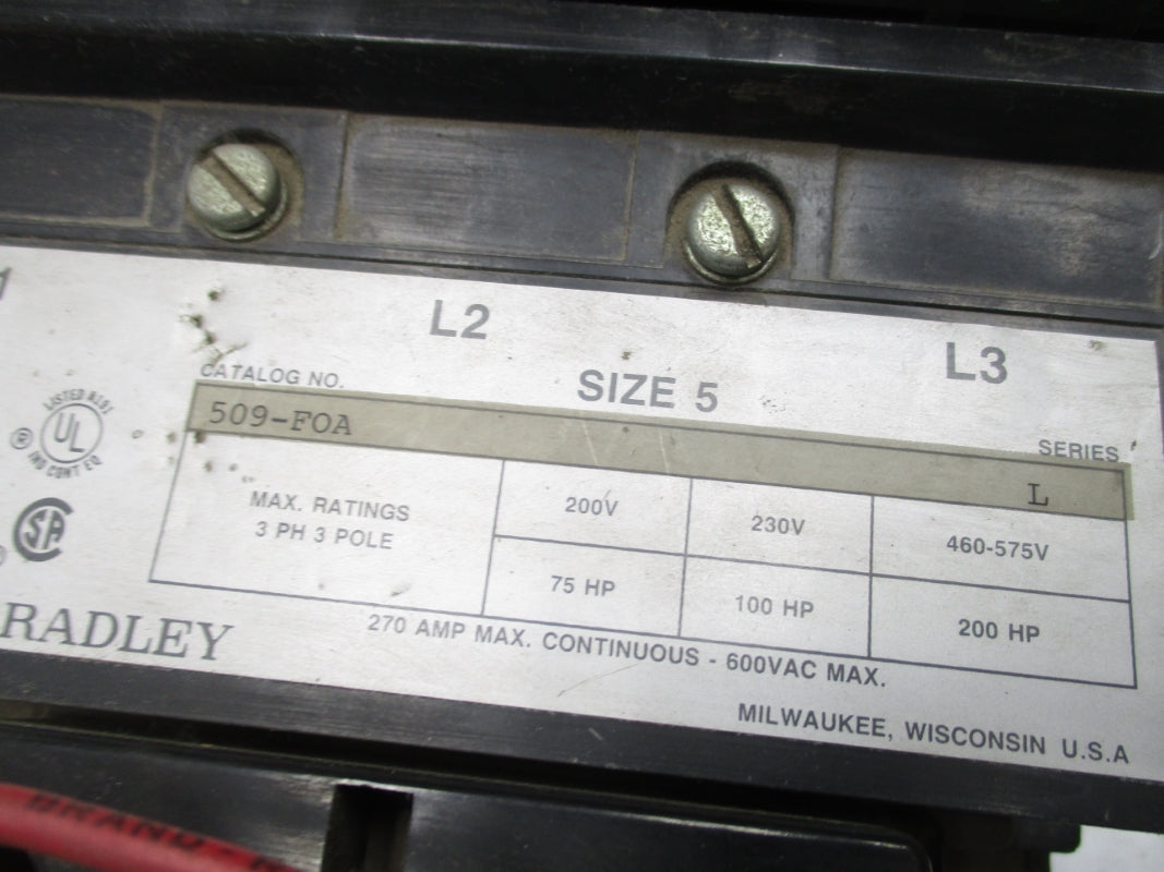 ALLEN BRADLEY 509-FOA SER. L 120V 270A UNMP