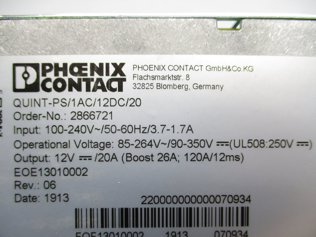 PHOENIX CONTACT QUINT-PS/1AC/12DC/20 240V 3.7A NSMP