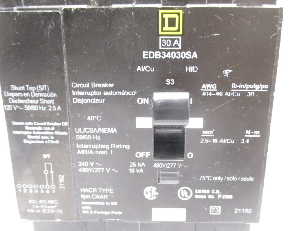 SQUARE D EDB34030SA 277V 30A NSNP