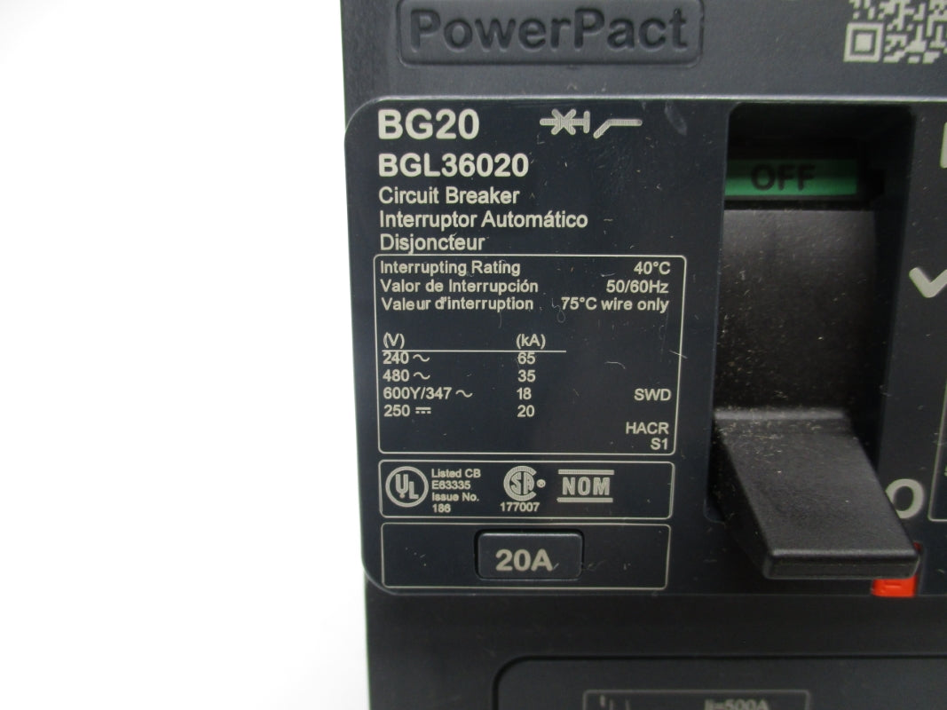 SQUARE D BGL36020 480V 20A NSNP
