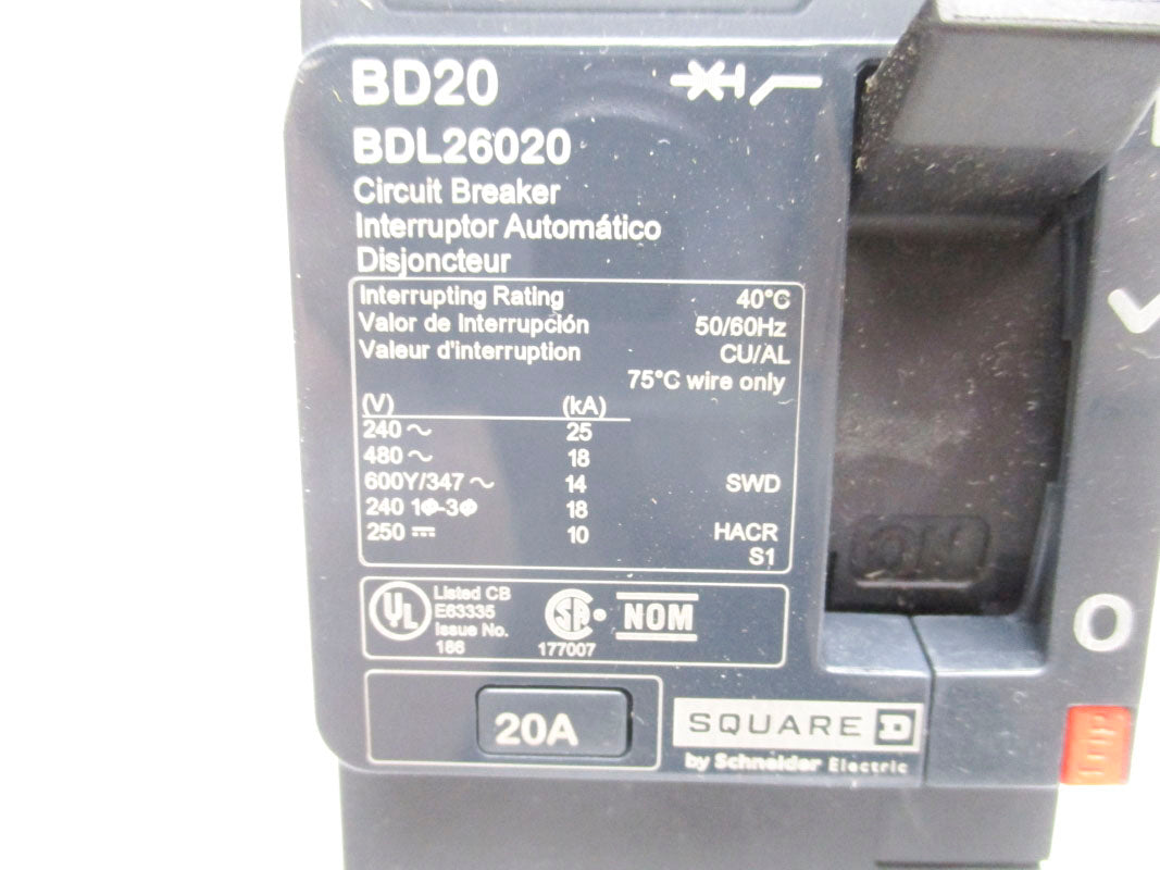 SQUARE D BDL26020 480V 20A (AS PICTURED) NSNP