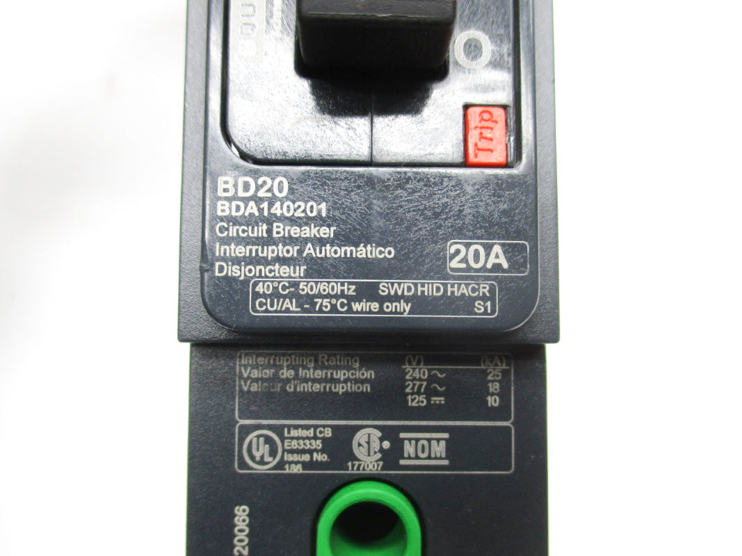 SQUARE D BDA140201 277V 20A NUPI