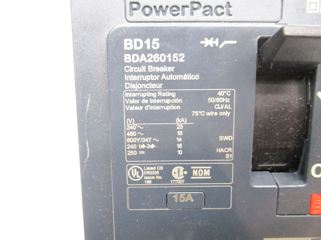 SQUARE D BDA260152 480V 15A NSNP