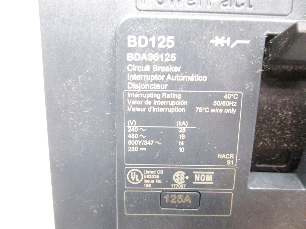 SQUARE D BDA36125 480V 125A NSNP