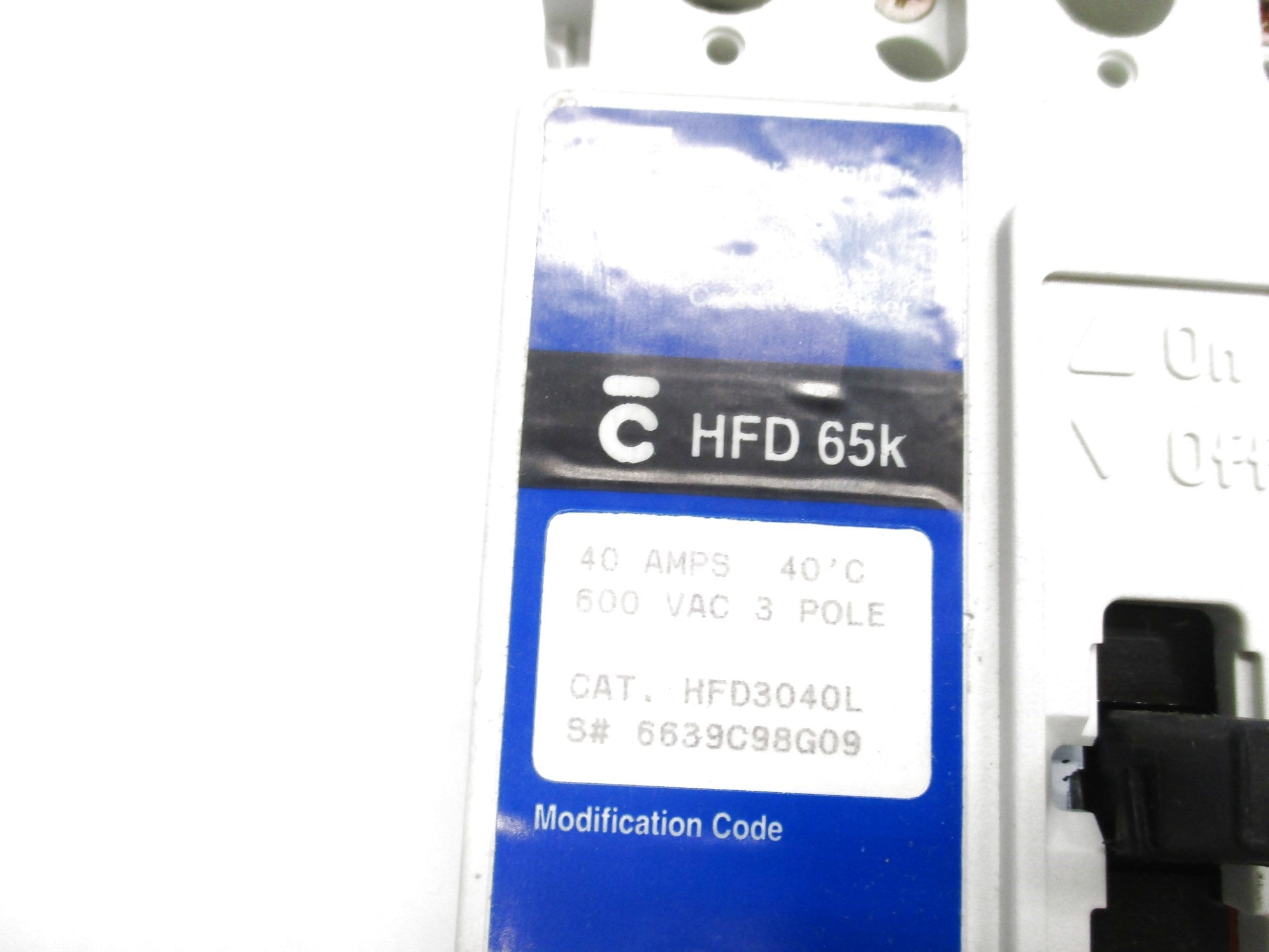 CUTLER HAMMER HFD3040L 6639C98G09 40A 600VAC NSMP