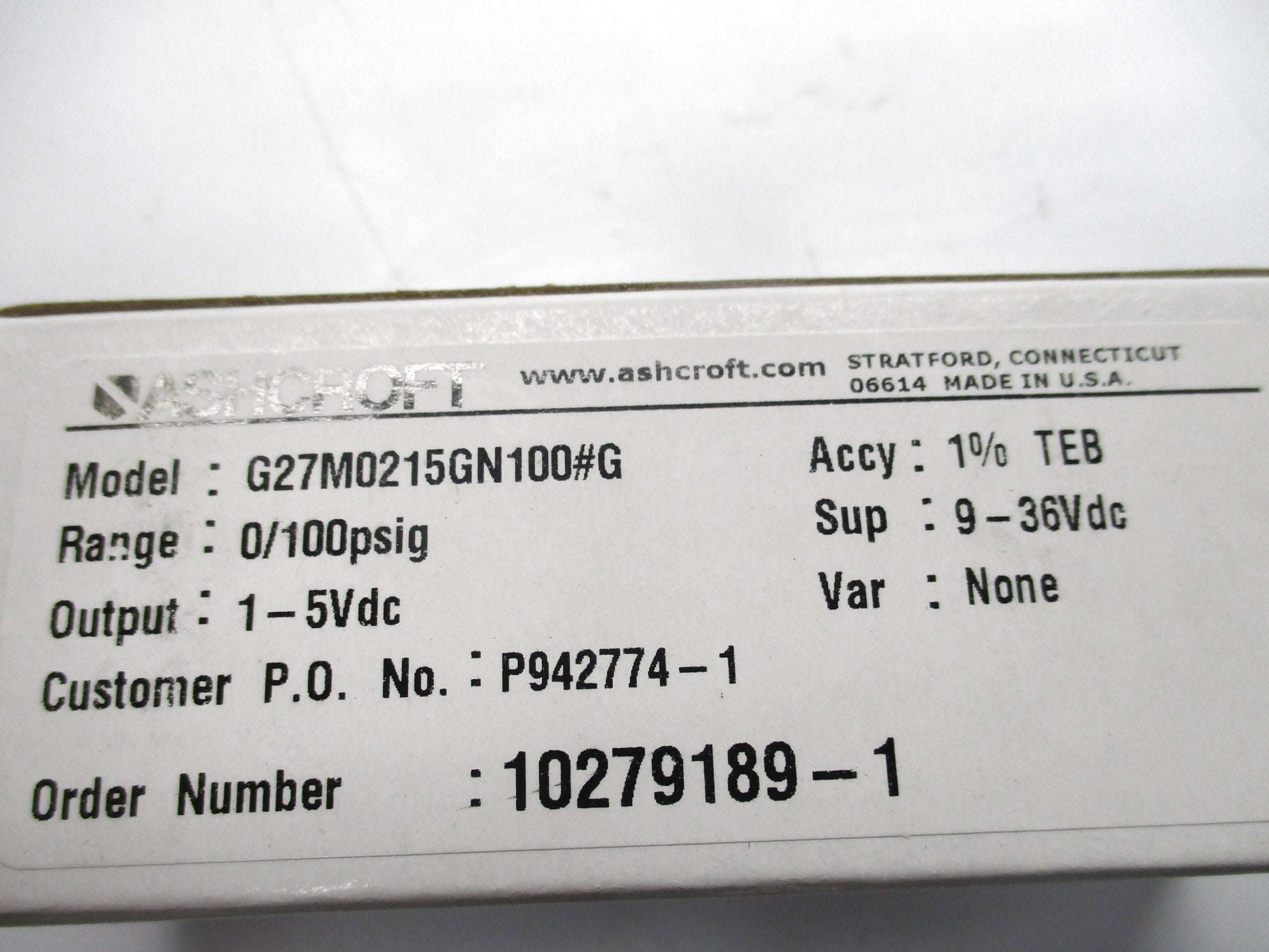 ASHCROFT G27M0215GN100#G NSMP
