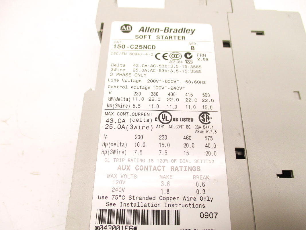 ALLEN BRADLEY 150-C25NCD SER. B 200-600V F/W 2.09 NSMP