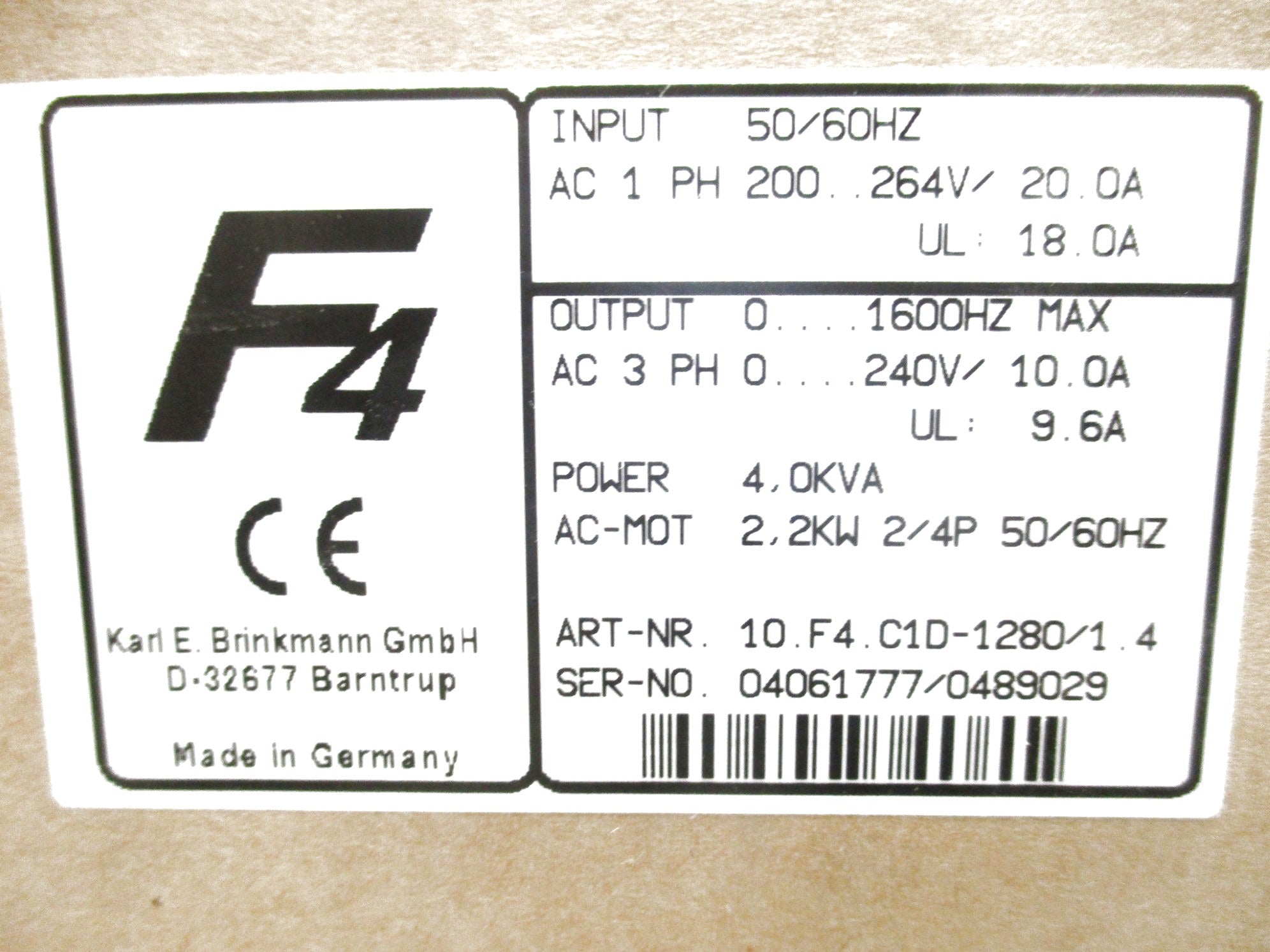 KEB 10.F4.C1D-1280/1.4 NSMP
