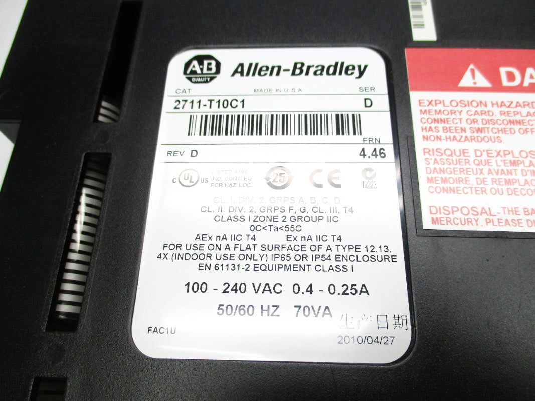 ALLEN BRADLEY 2711-T10C1 SER. D F/W 4.46 100-240VAC 0.4-0.25A NSMP