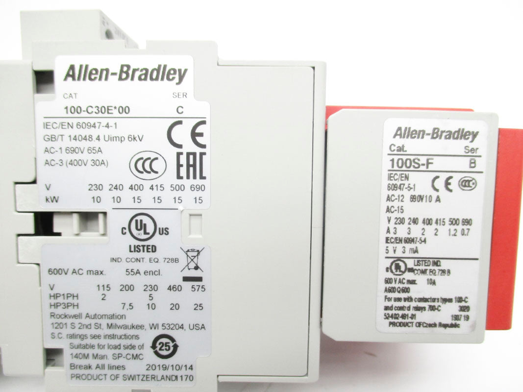 ALLEN BRADLEY 100S-C30EJ22BC SER. C 24VDC 65A (BR/WH) NSMP