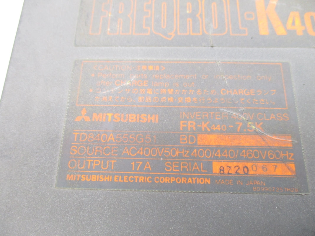 MITSUBISHI FR-K440-7.5K 400/440/460VAC UNMP
