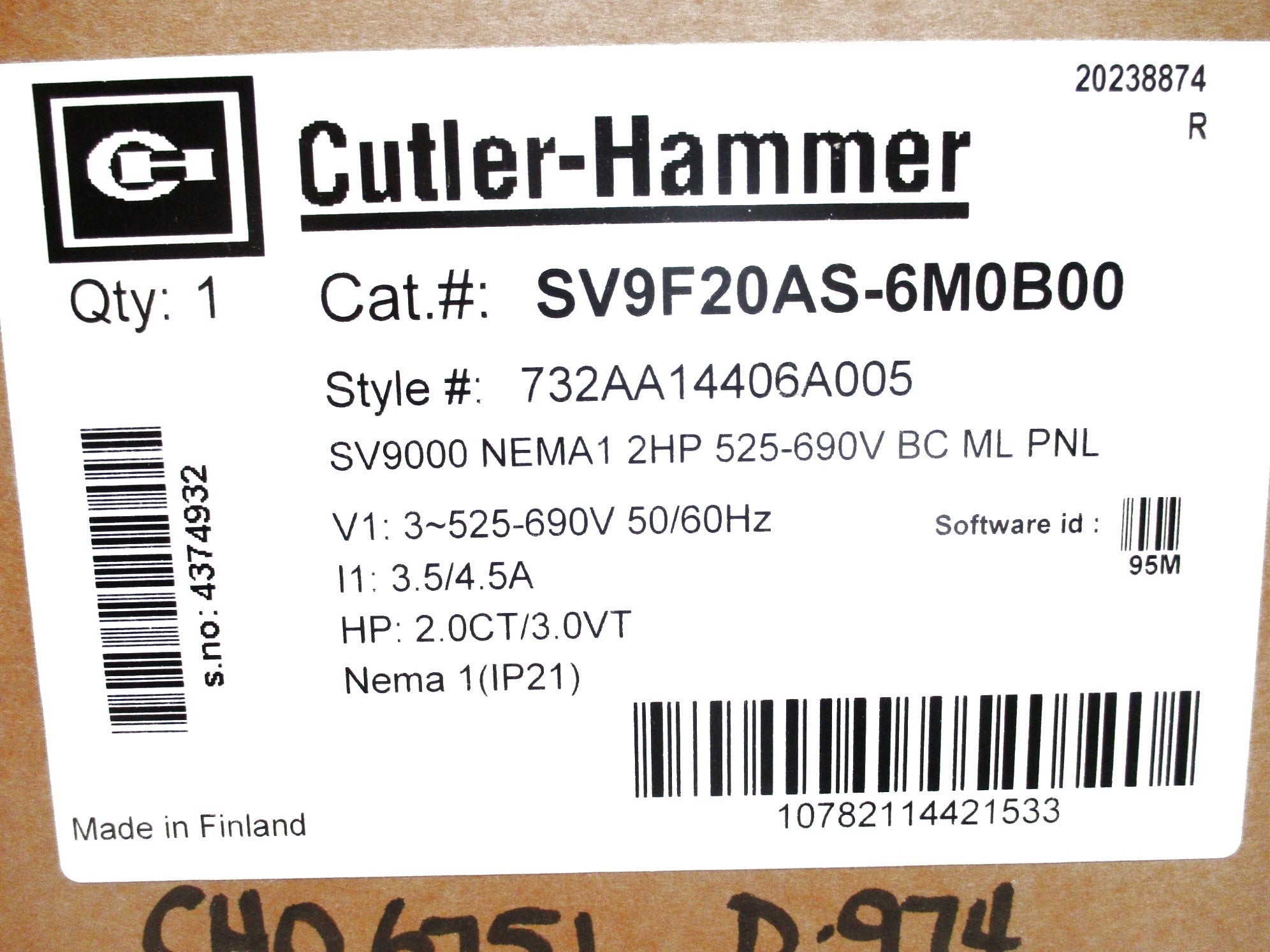 CUTLER HAMMER SV9F20AS-6M0B00 NSFS