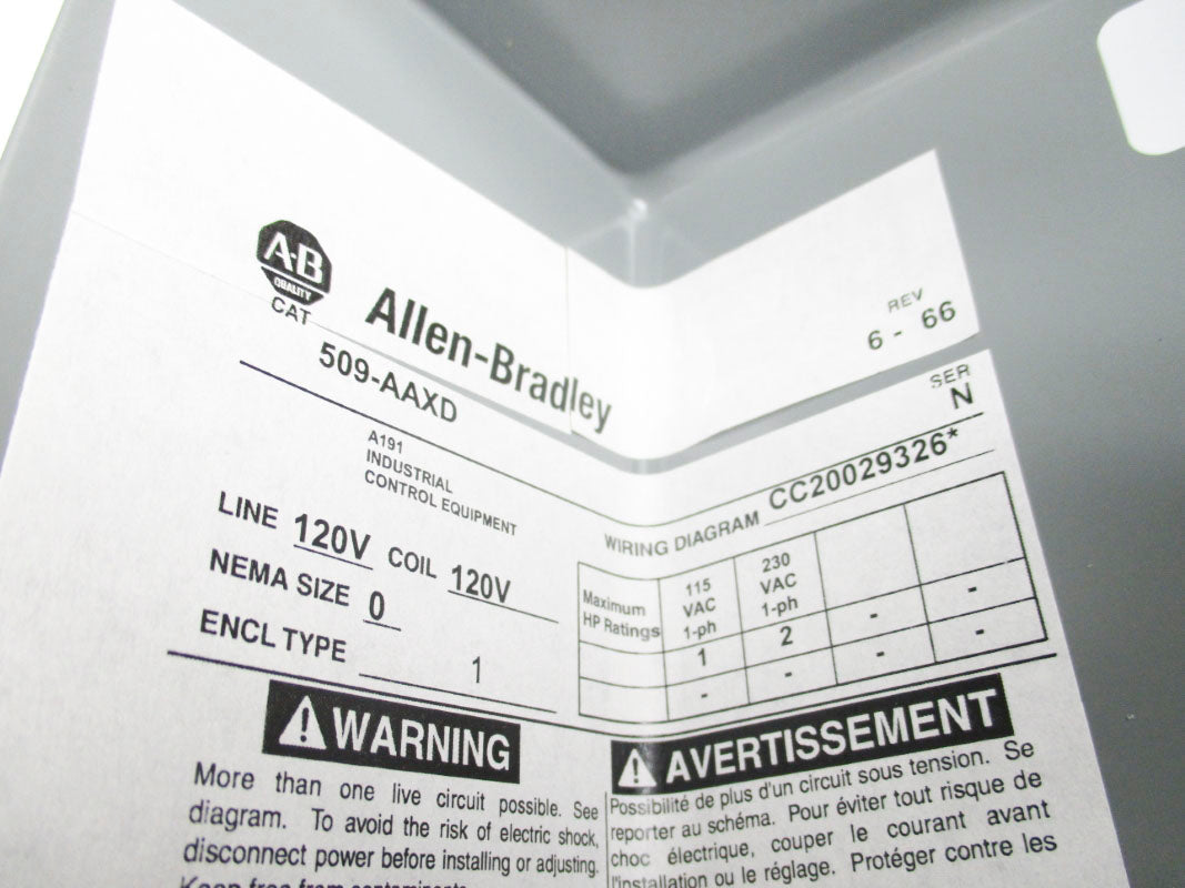 ALLEN BRADLEY 509-AAXD SER. N 110-120V (BR/WH) NSMP