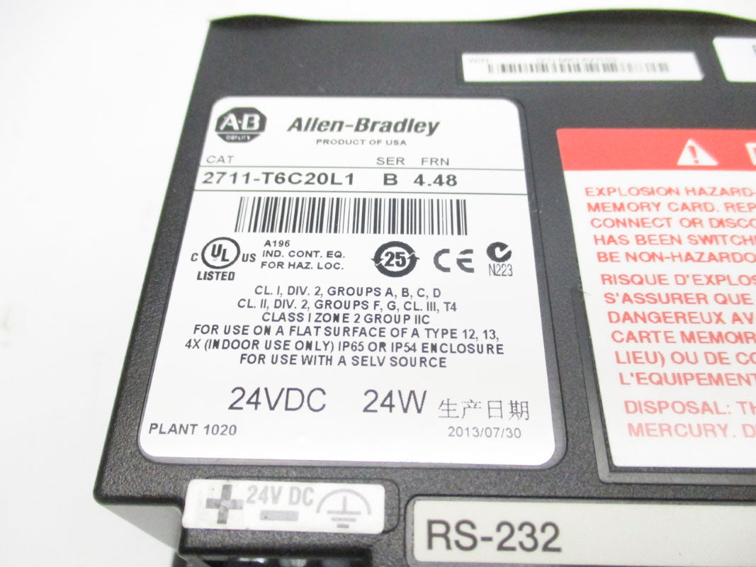 ALLEN BRADLEY 2711-T6C20L1 SER. B F/W 4.48 24VDC NSMP