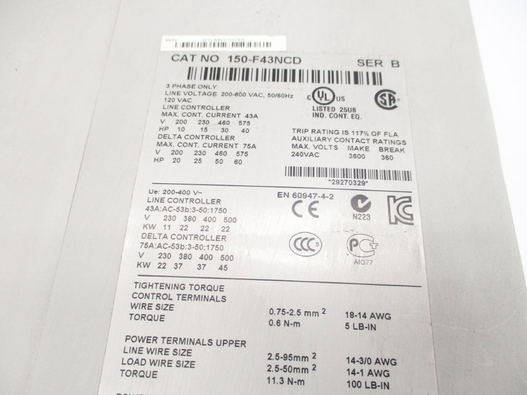 ALLEN BRADLEY 150-F43NCD SER. B 200-600VAC 43A F/W 6.006 NSNP