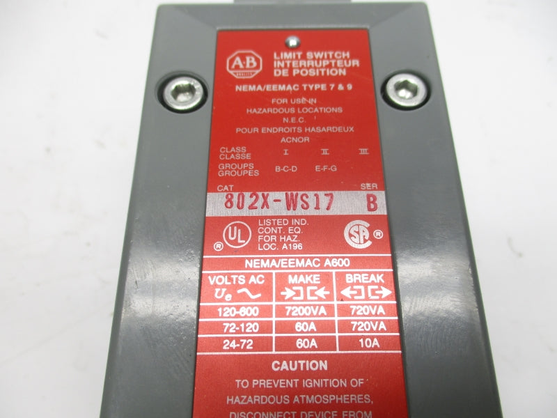 ALLEN BRADLEY 802X-WS17 SER. B 120-600VAC 60A NSMP