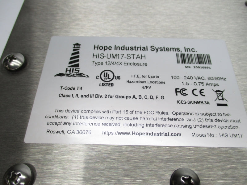 HOPE INDUSTRIAL SYSTEMS HIS-UM17-STAH 100-240VAC 0.75/1.5A NSMP