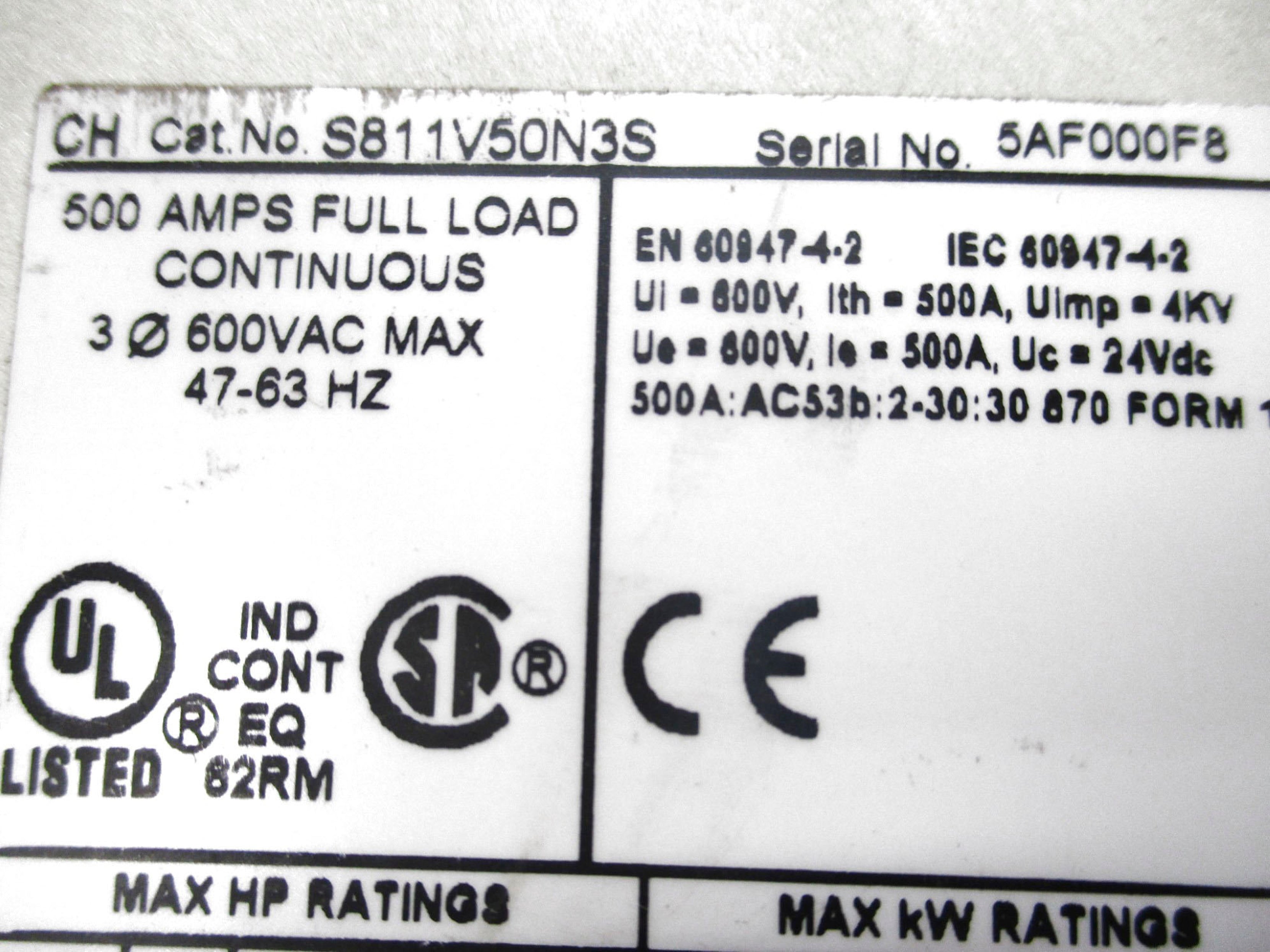 EATON S811V50N3S 500A 600VAC UNMP