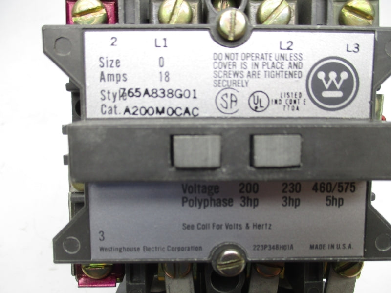 WESTINGHOUSE A200M0CAC 765A838G01 110-120V 18A NSMP